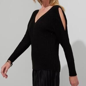 WHBM V-Neck Cutout Sequin Pullover Sweater in Black Size XS